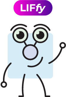 Illustration of a smiling cartoon character (LIFfy) with large eyes, stick arms and legs, and a light blue rectangular body beneath the purple LIFfy logo. LIFfy is the LIF mascot, representing the technical support, guidance, and practical solutions behind the Learner Information Framework.